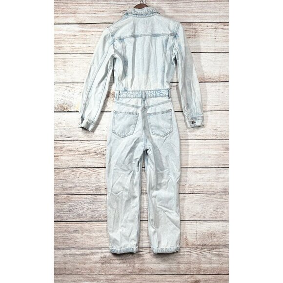 ZARA  Jumpsuit Womens Light Wash Denim XS Boiler Suit Long Sleeve Collared - Picture 2 of 8